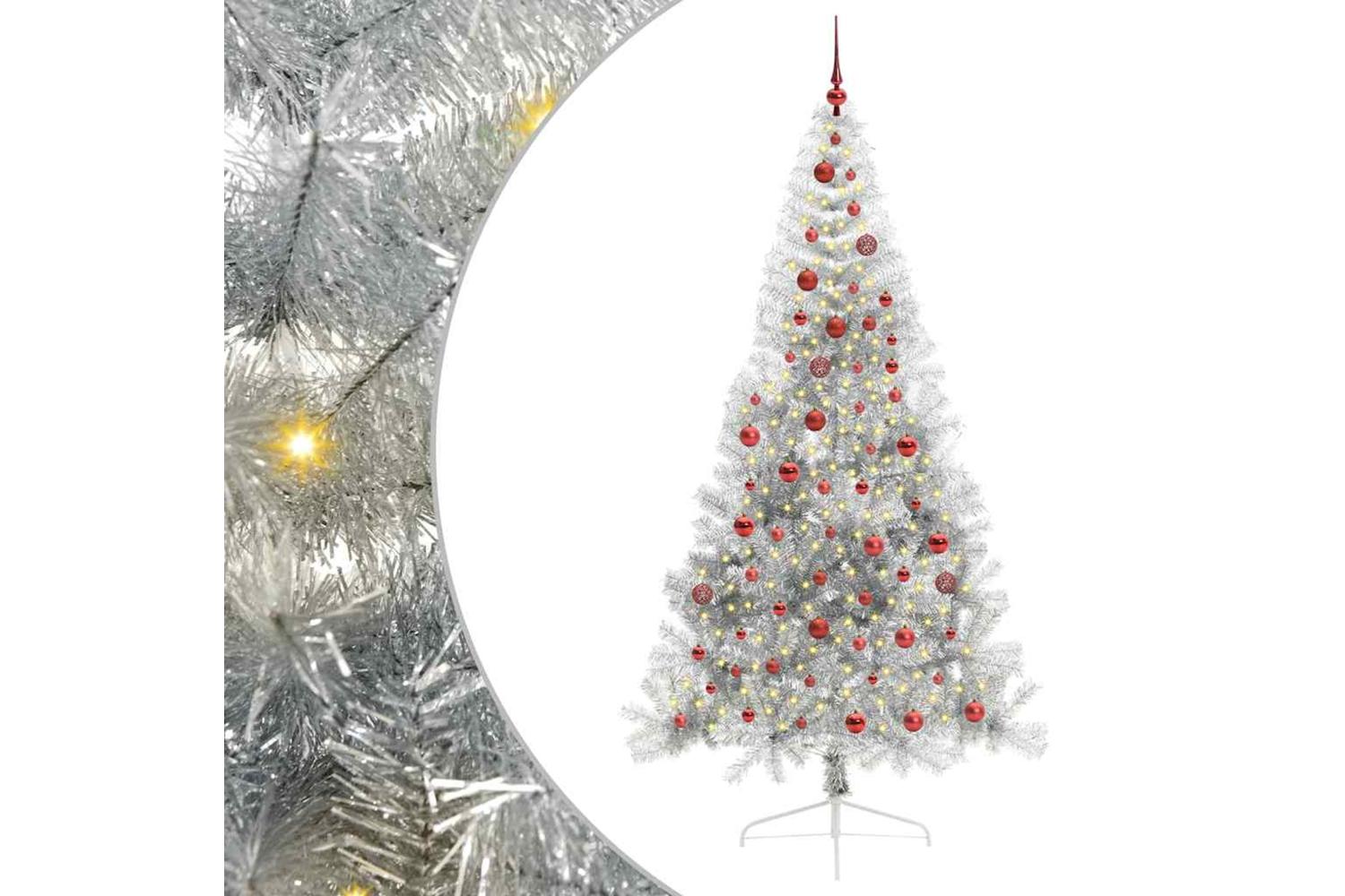 Vidaxl Artificial Pre-lit Christmas Tree Silver 210 Cm Pet