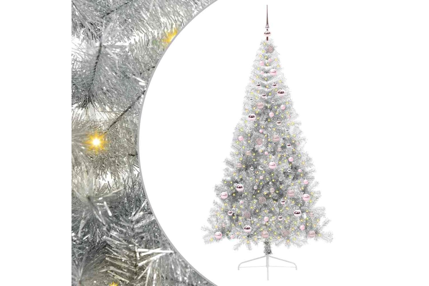 Vidaxl Artificial Pre-lit Christmas Tree Silver 210 Cm Pet