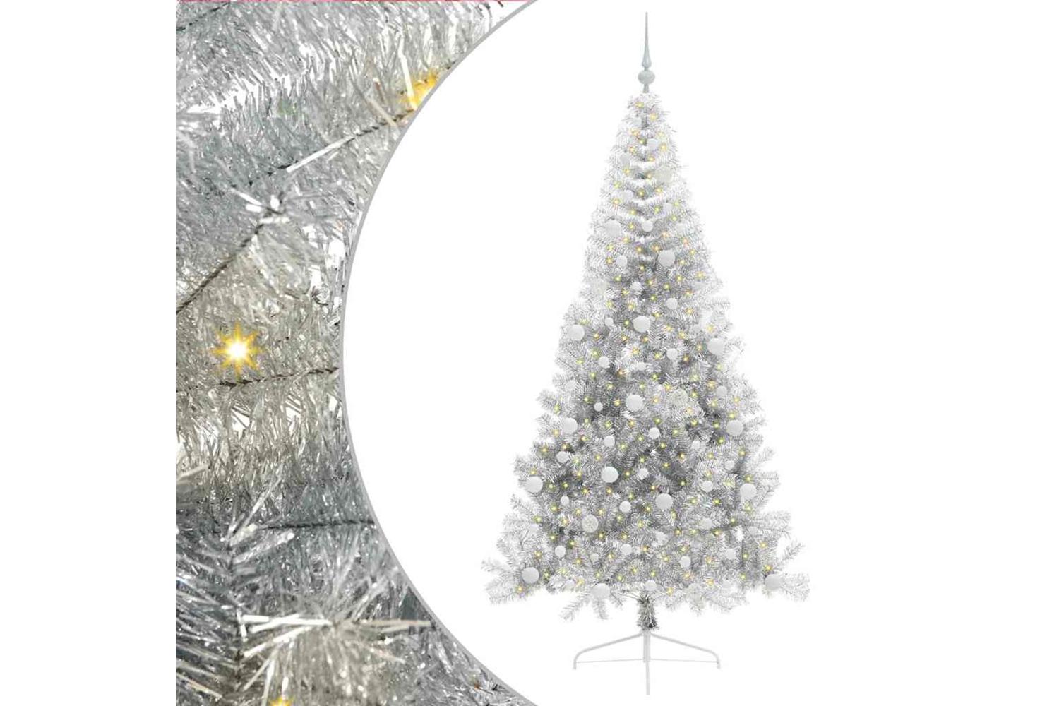 Vidaxl Artificial Pre-lit Christmas Tree Silver 210 Cm Pet