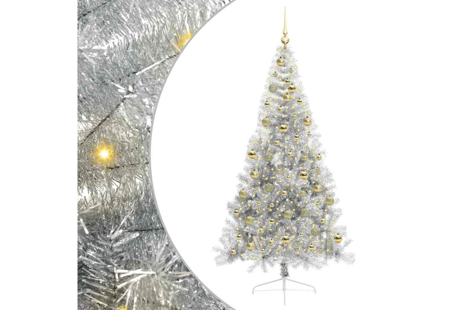 Vidaxl Artificial Pre-lit Christmas Tree Silver 210 Cm Pet