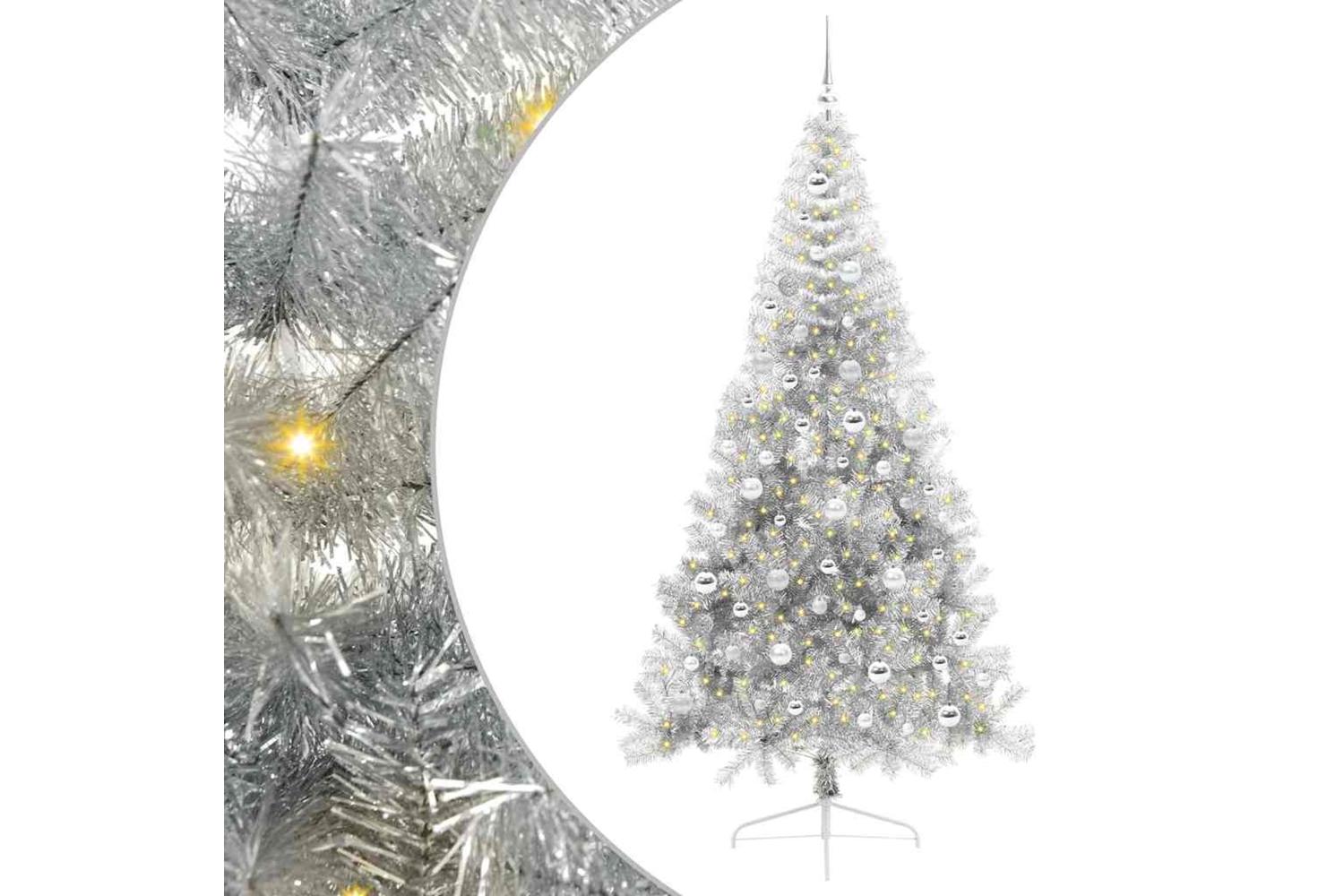 Vidaxl Artificial Pre-lit Christmas Tree Silver 210 Cm Pet