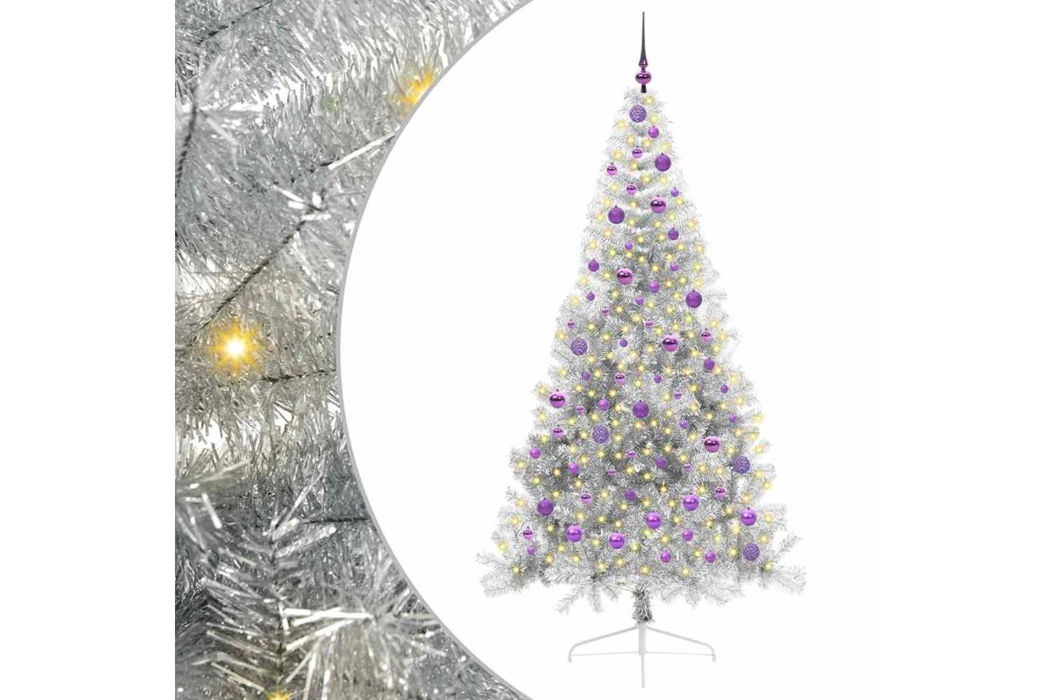Vidaxl Artificial Pre-lit Christmas Tree Silver 210 Cm Pet