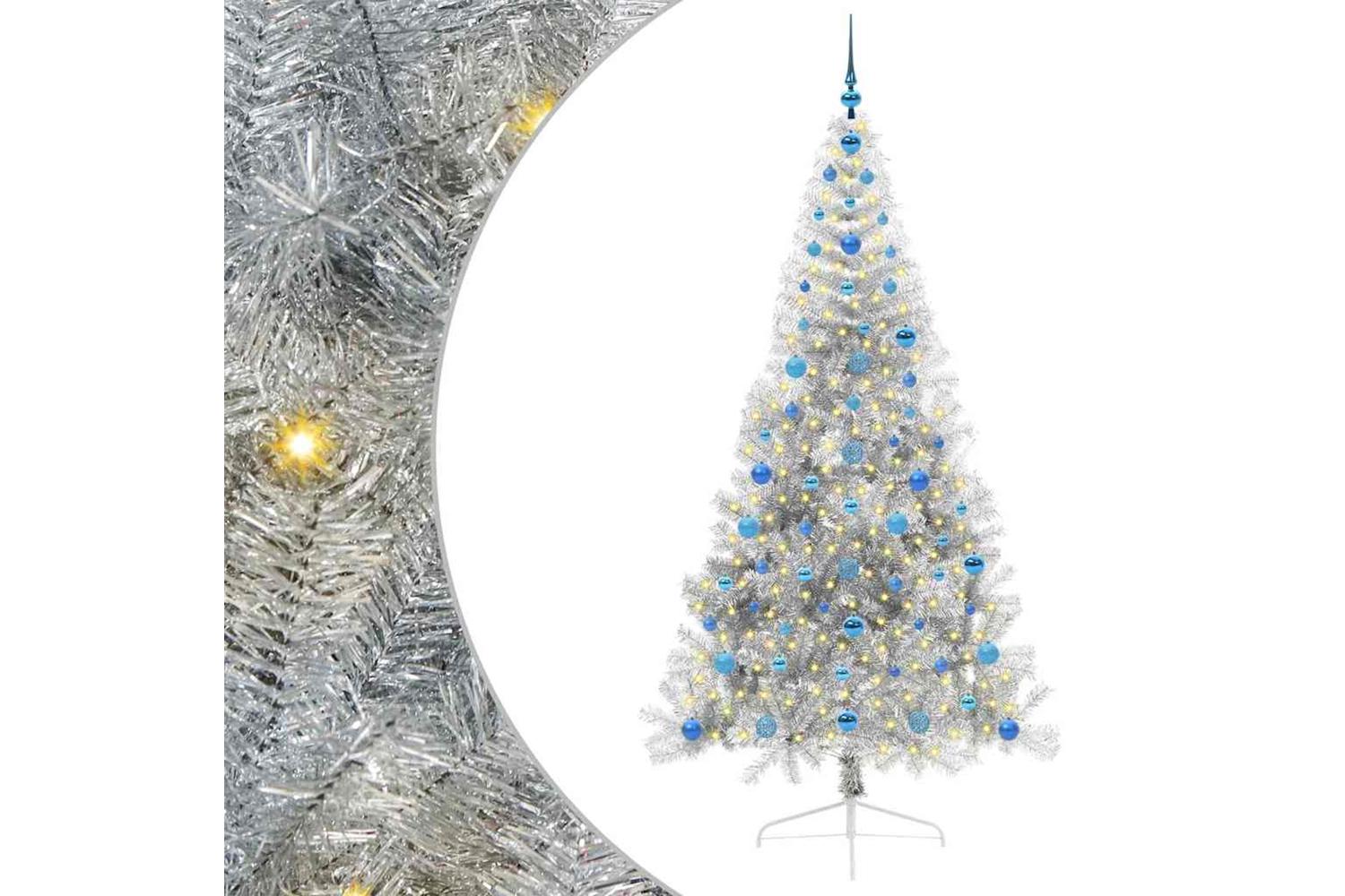 Vidaxl Artificial Pre-lit Christmas Tree Silver 210 Cm Pet