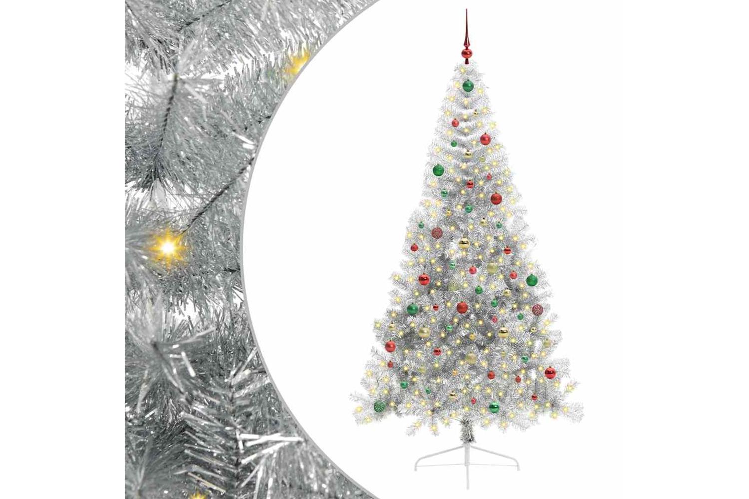 Vidaxl Artificial Pre-lit Christmas Tree Silver 210 Cm Pet