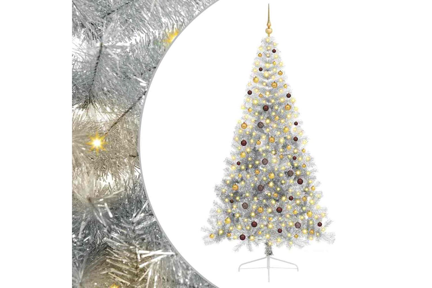 Vidaxl Artificial Pre-lit Christmas Tree Silver 240 Cm Pet