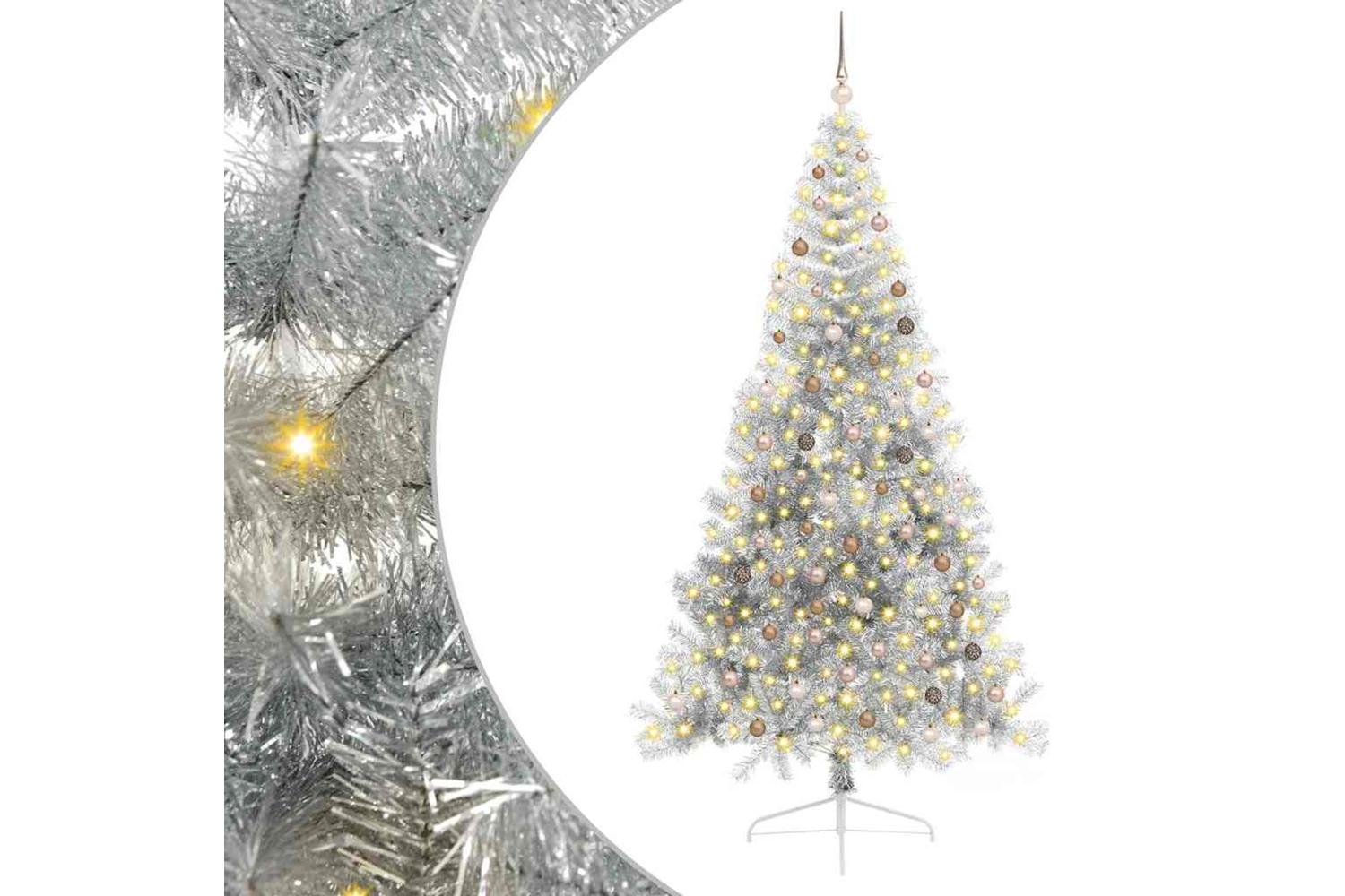 Vidaxl Artificial Pre-lit Christmas Tree Silver 240 Cm Pet