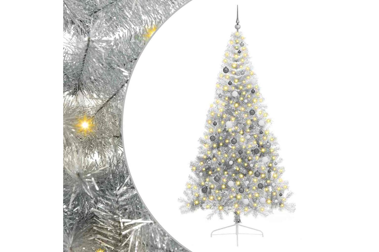 Vidaxl Artificial Pre-lit Christmas Tree Silver 240 Cm Pet