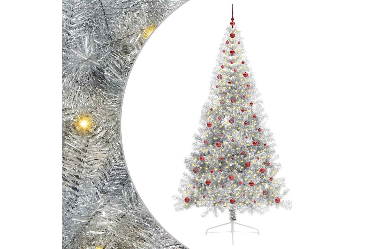 Vidaxl Artificial Pre-lit Christmas Tree Silver 240 Cm Pet