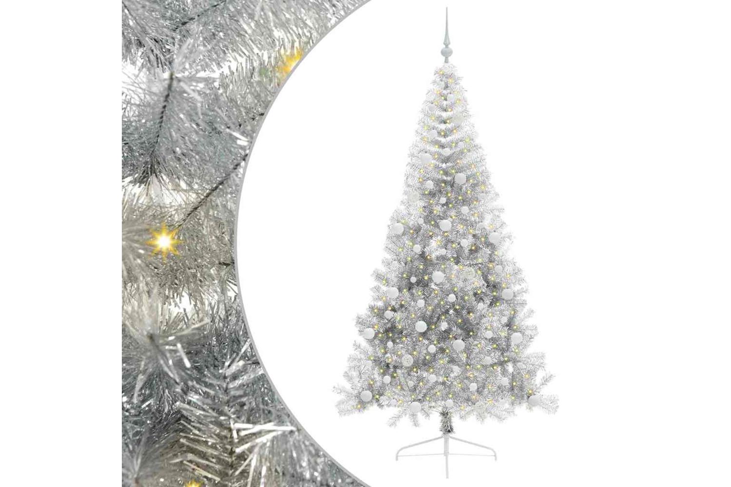 Vidaxl Artificial Pre-lit Christmas Tree Silver 240 Cm Pet