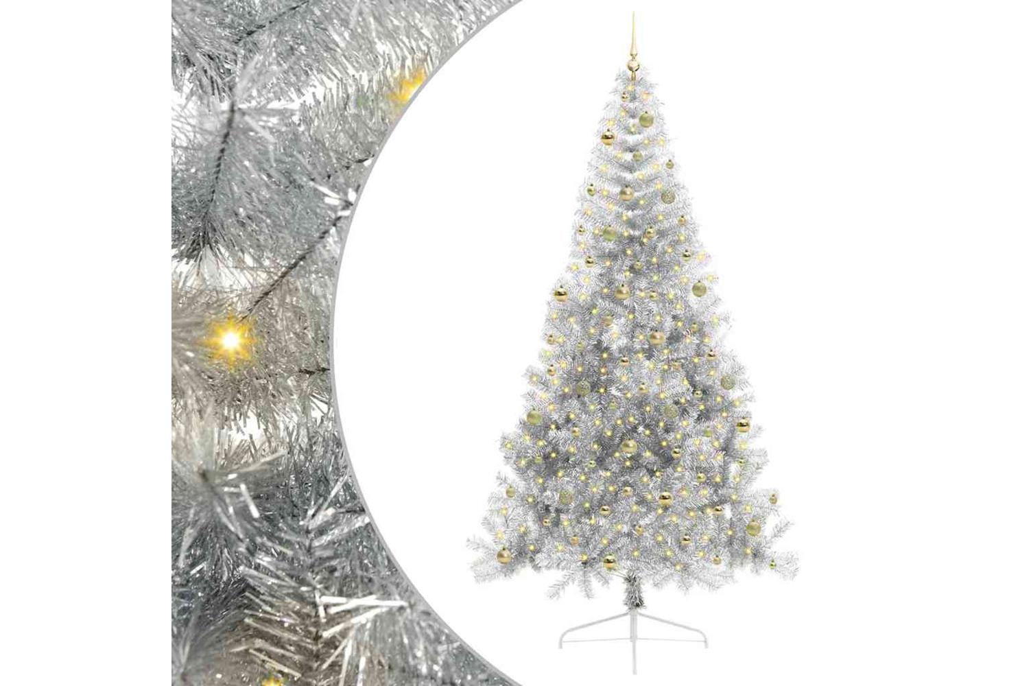 Vidaxl Artificial Pre-lit Christmas Tree Silver 240 Cm Pet