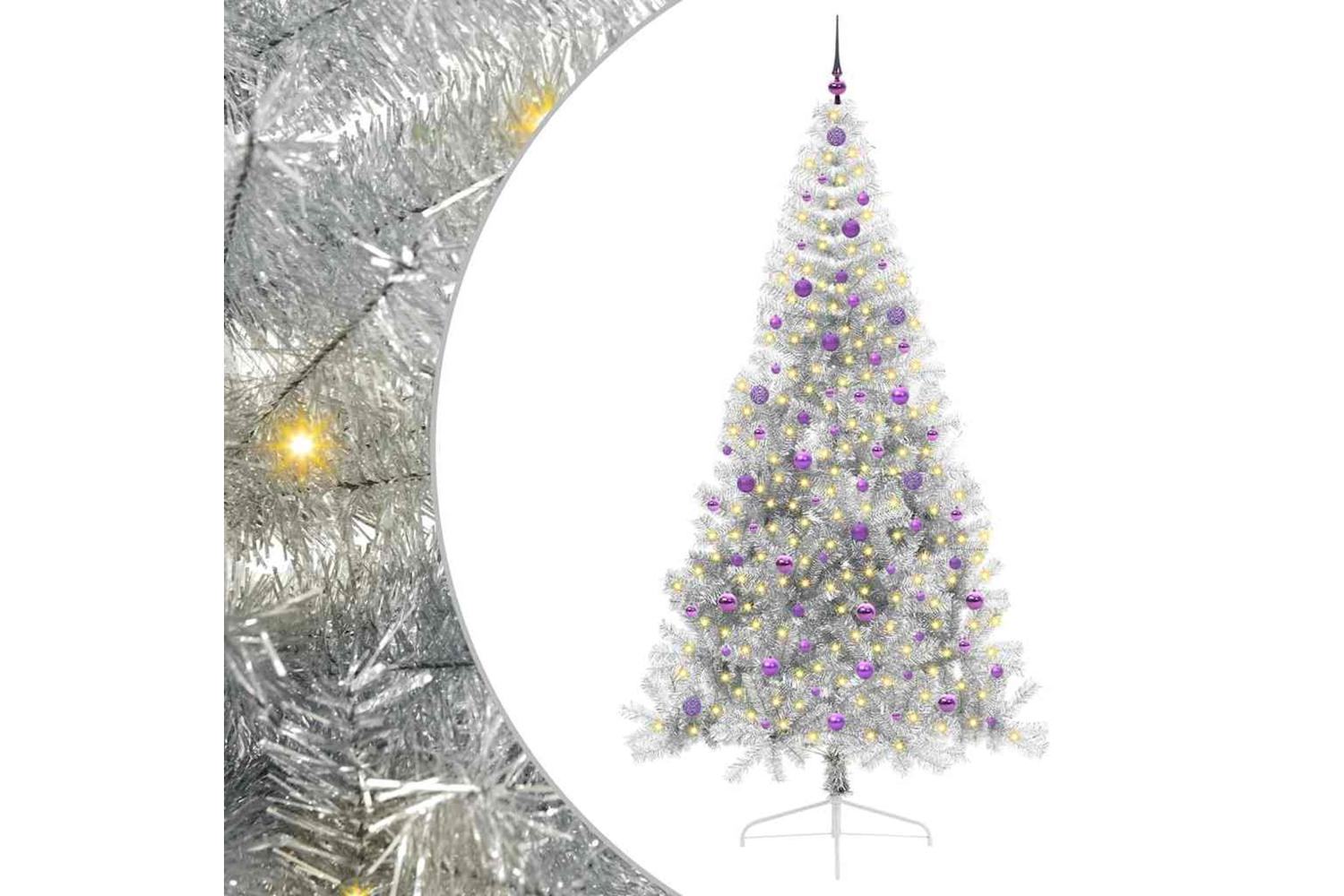 Vidaxl Artificial Pre-lit Christmas Tree Silver 240 Cm Pet