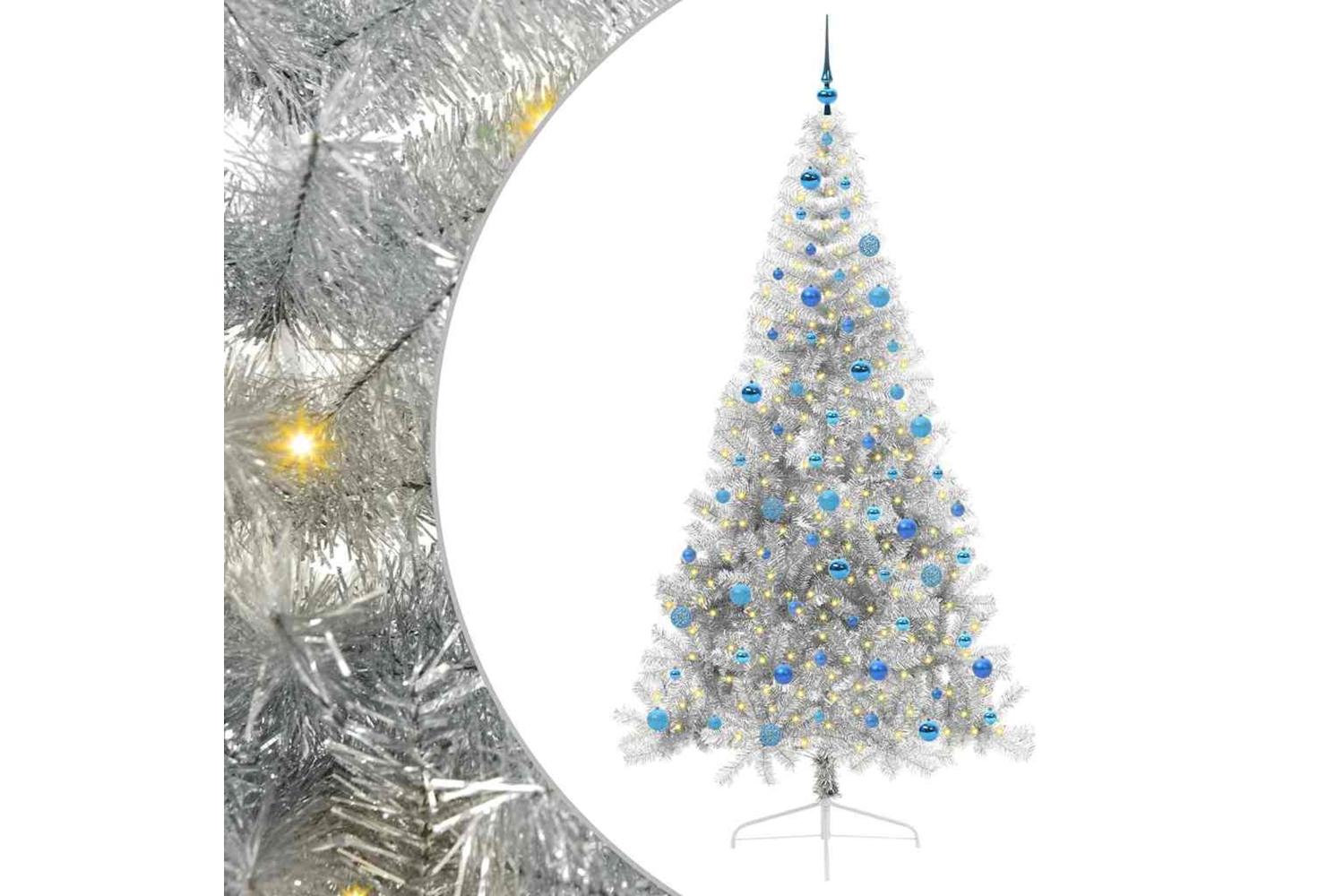 Vidaxl Artificial Pre-lit Christmas Tree Silver 240 Cm Pet