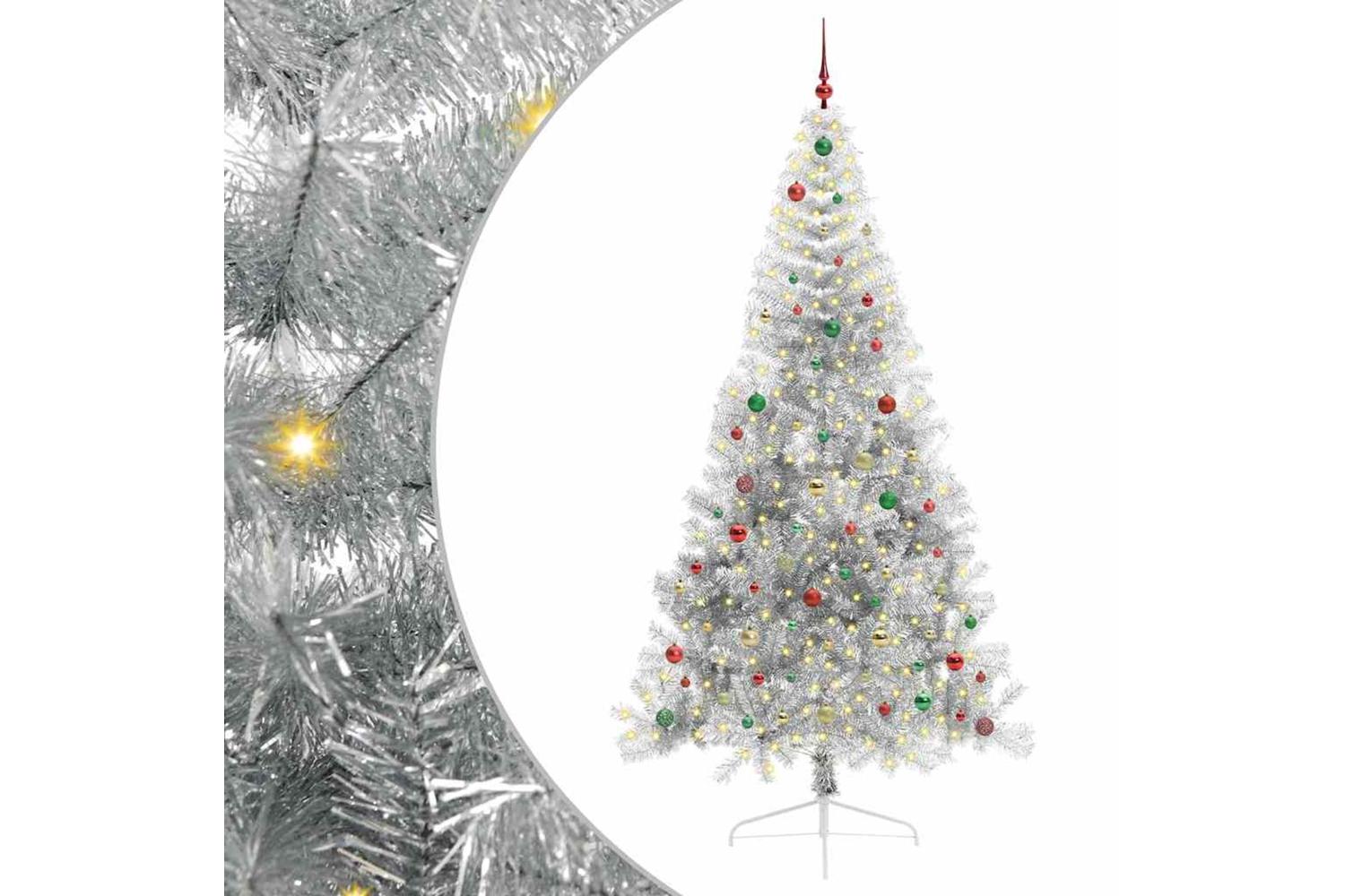 Vidaxl Artificial Pre-lit Christmas Tree Silver 240 Cm Pet