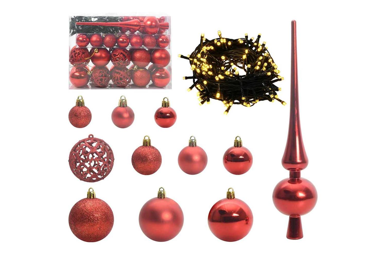 Vidaxl Christmas Bauble Set With 150 Leds 61 Pcs Red Plastic