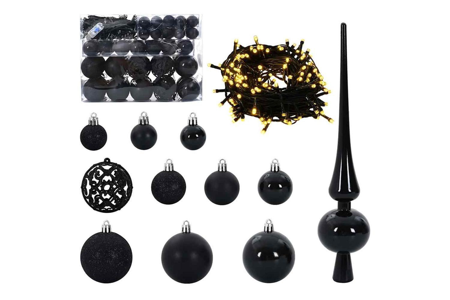 Vidaxl Christmas Bauble Set With 150 Leds 61 Pcs Black Plastic