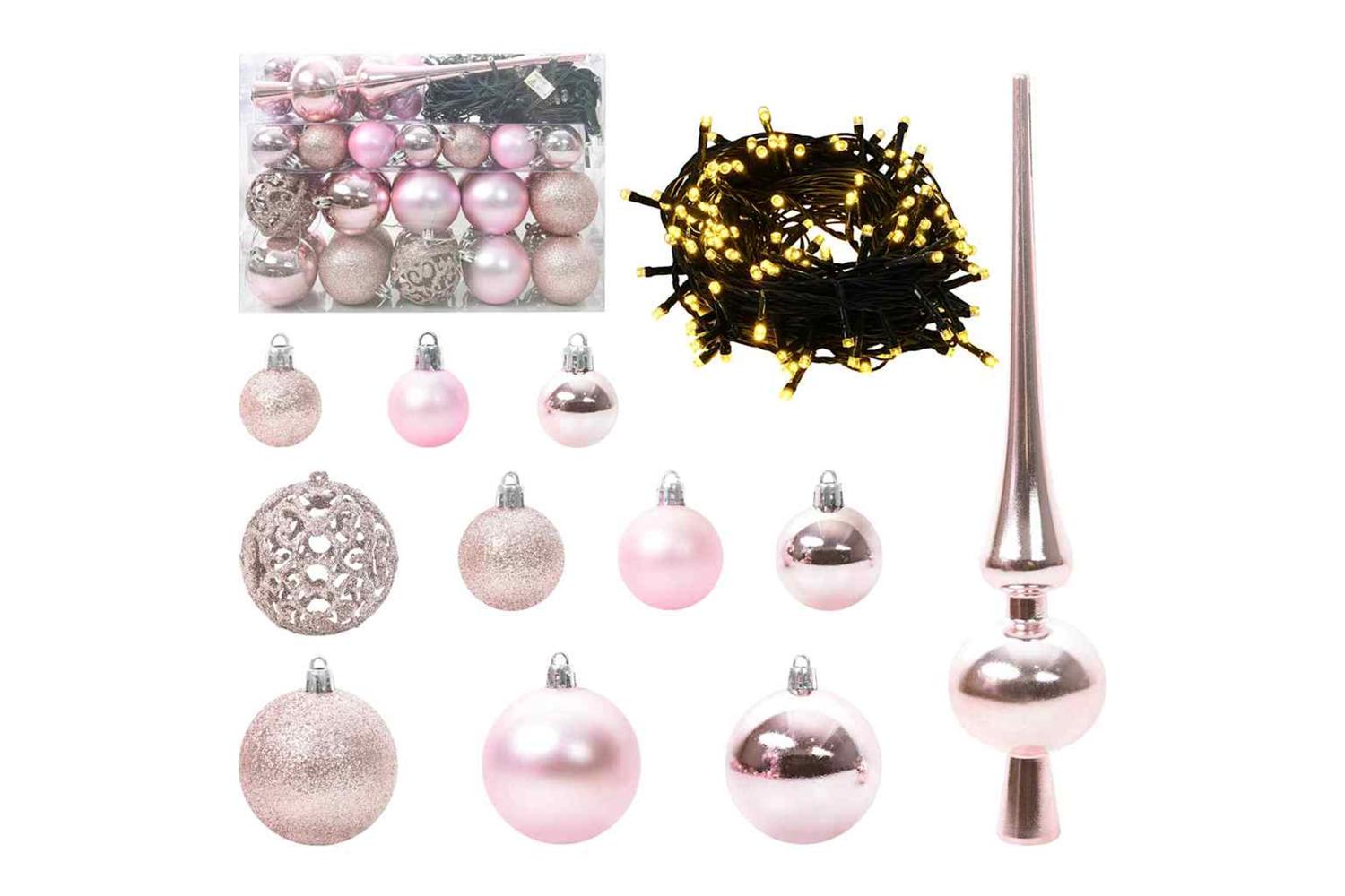 Vidaxl Christmas Bauble Set With 150 Leds 61 Pcs Pink Plastic
