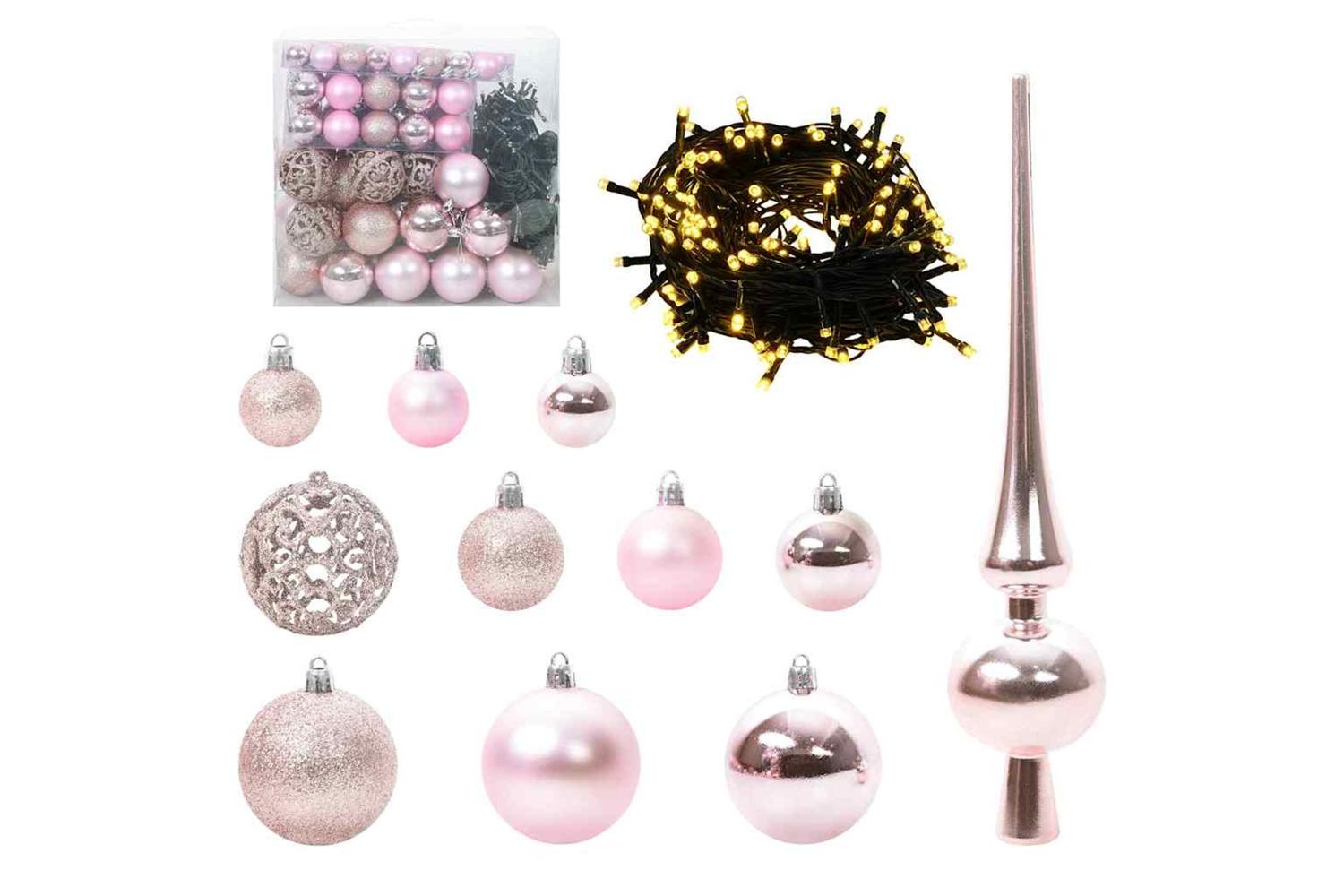 Vidaxl Christmas Bauble Set With 300 Leds 120 Pcs Pink Plastic