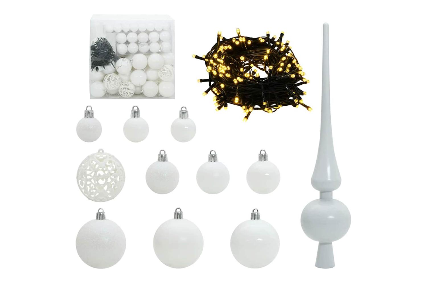 Vidaxl Christmas Bauble Set With 300 Leds 120 Pcs White Plastic