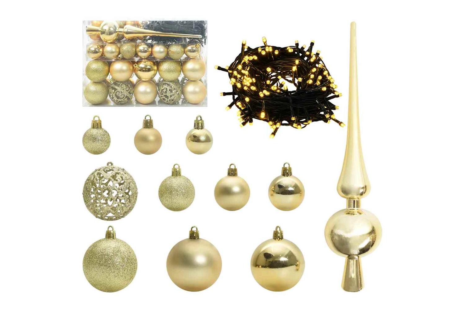 Vidaxl Christmas Bauble Set With 150 Leds 61 Pcs Gold Plastic