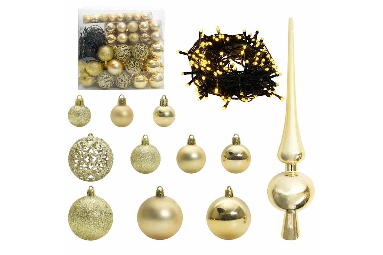 Vidaxl Christmas Bauble Set With 300 Leds 120 Pcs Gold Plastic