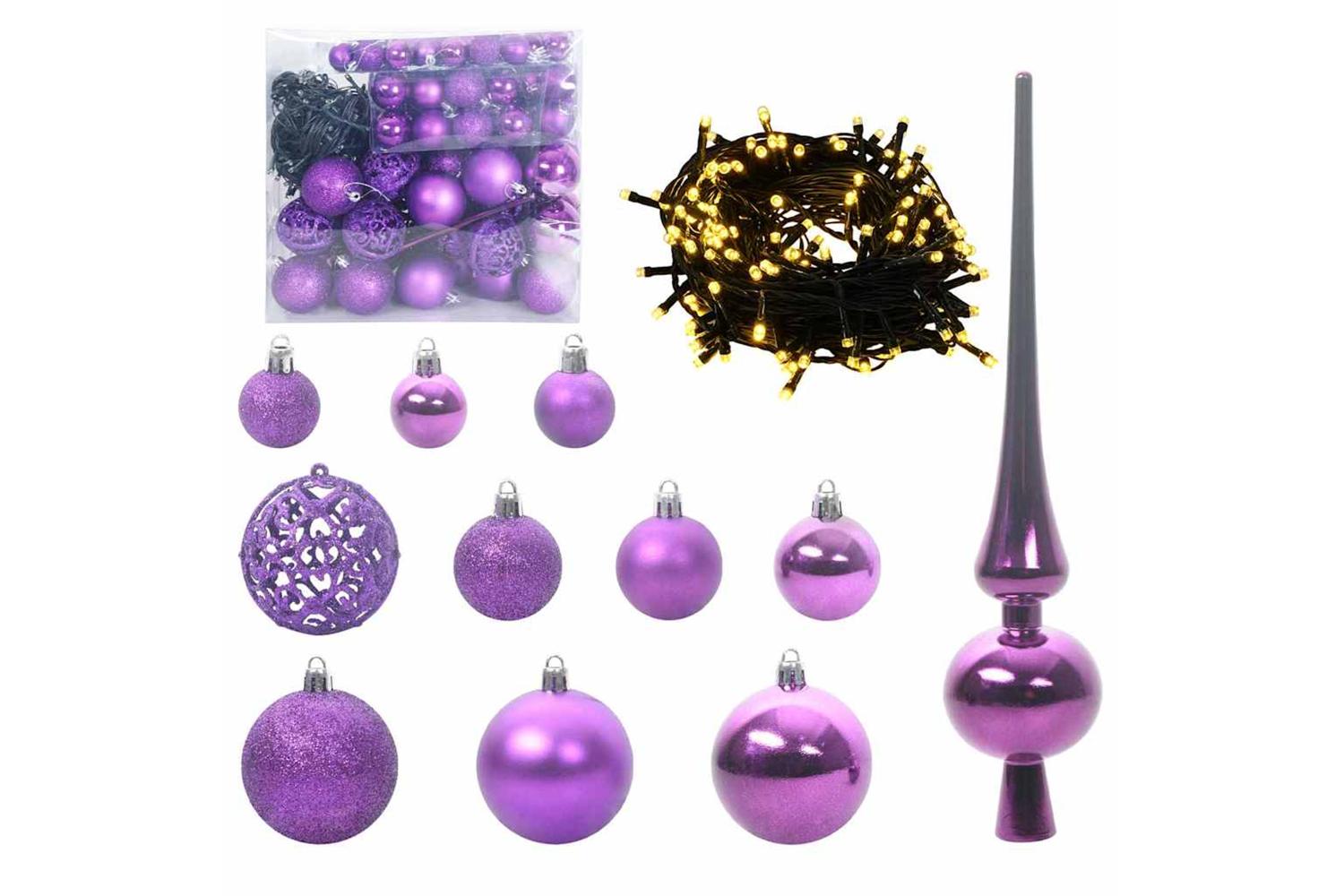 Vidaxl Christmas Bauble Set With 300 Leds 120 Pcs Lilac Plastic