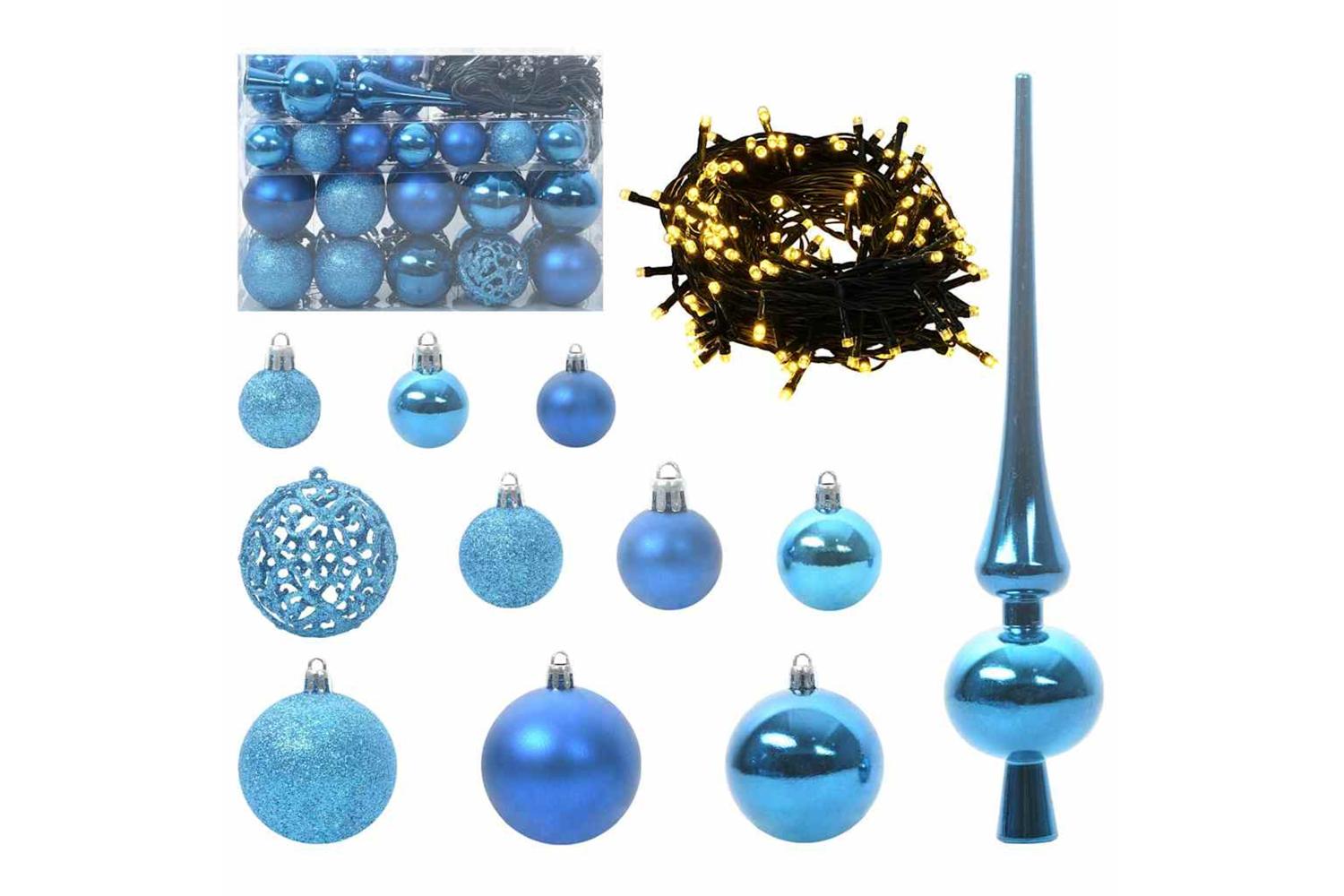 Vidaxl Christmas Bauble Set With 150 Leds 61 Pcs Blue Plastic