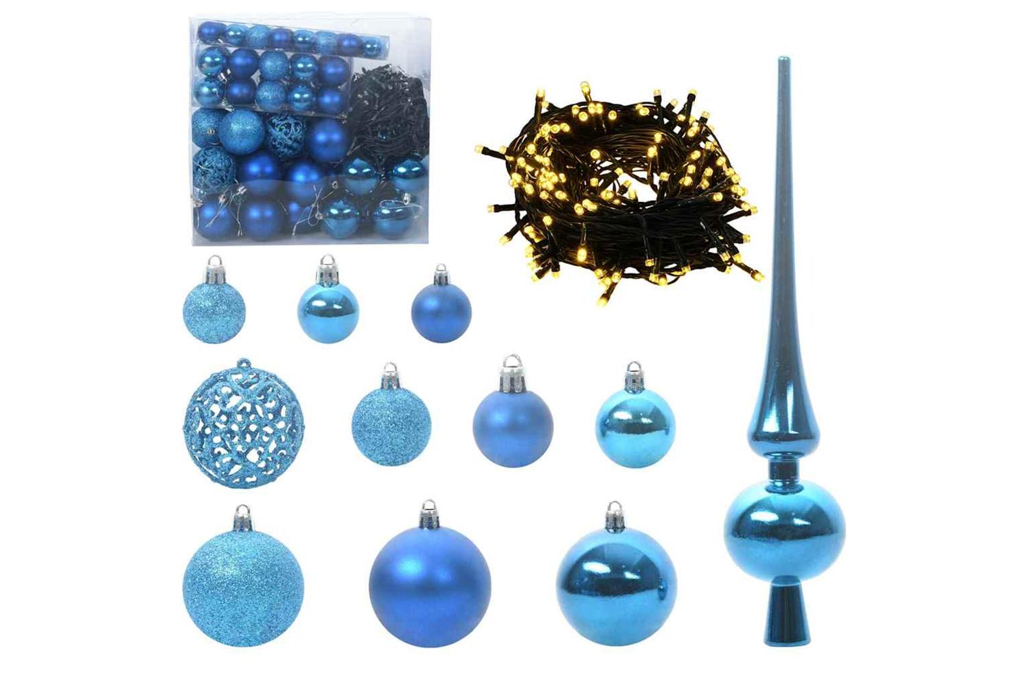 Vidaxl Christmas Bauble Set With 300 Leds 120 Pcs Blue Plastic