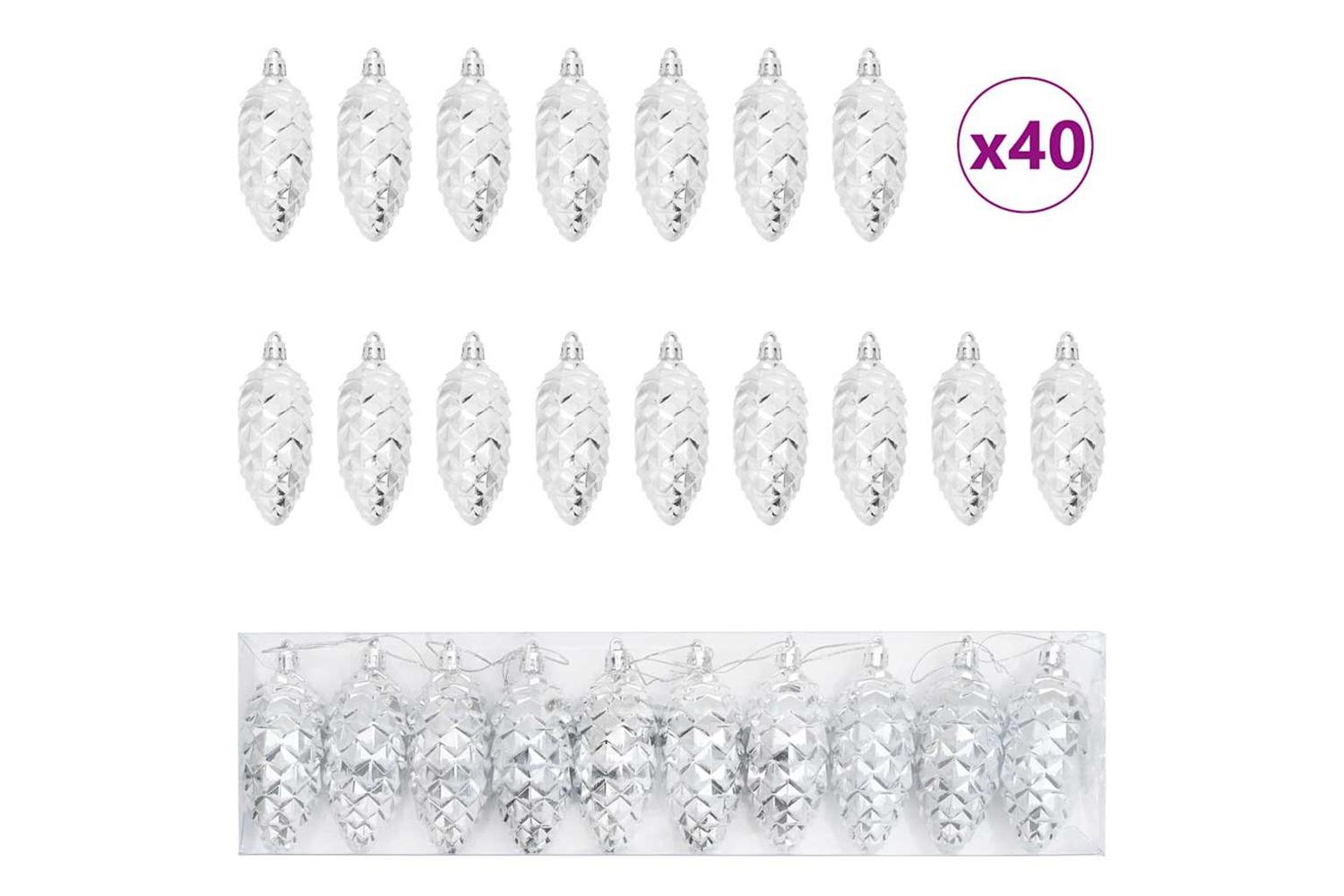 Vidaxl Christmas Pine Cone Ball 40 Pcs Silver