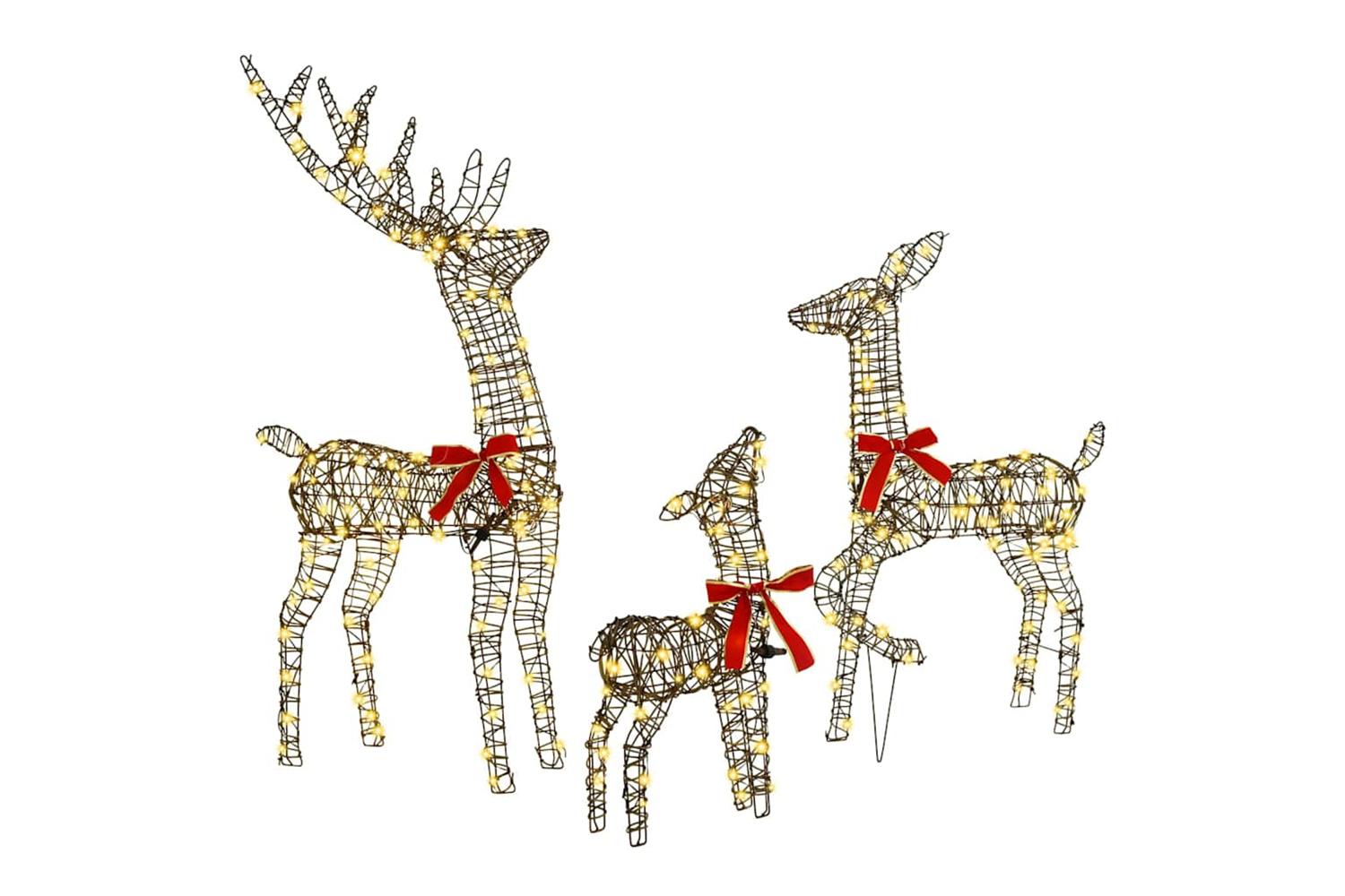 Vidaxl Reindeer Family 3 Pcs Warm White 67 X 26 X 127 Cm Rattan