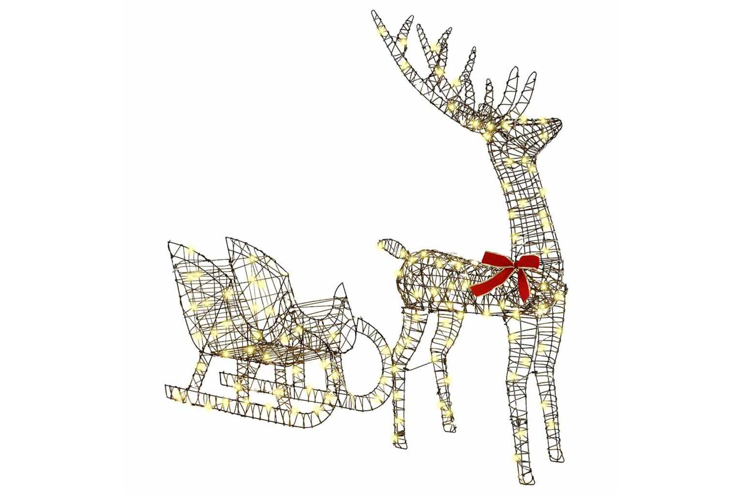 Vidaxl Reindeer Pull Sleigh Warm White 70 X 26 X 1285 Cm Rattan