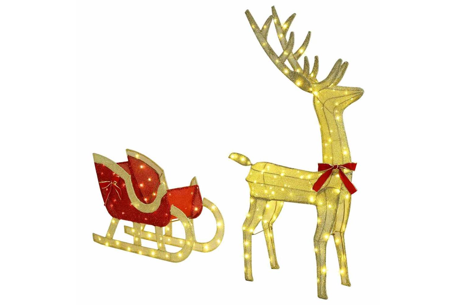 Vidaxl Reindeer Pull Sleigh Warm White 70 X 26 X 1285 Cm Fabric