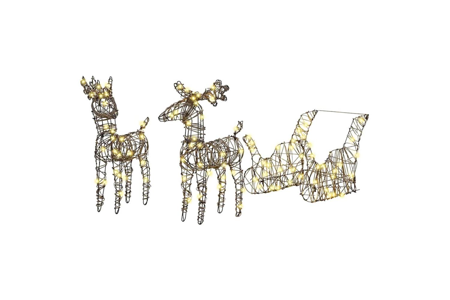 Vidaxl Reindeer Pull Sleigh Warm White 525 X 28 X 325 Cm Rattan