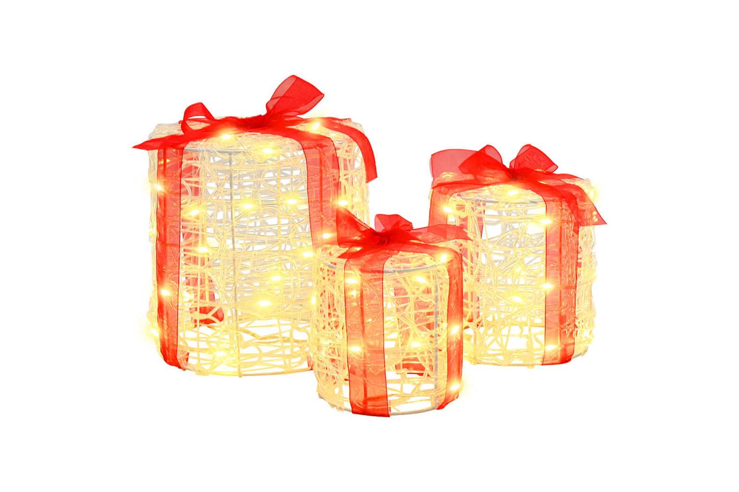 Vidaxl Gift Box Decoration 3 Pcs Warm White 20 X 20 X 21 Cm Acrylic