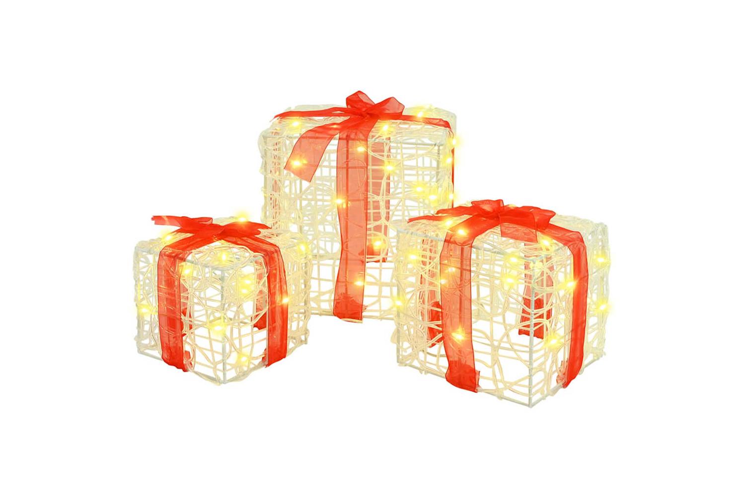 Vidaxl Gift Box With 60 Leds 3 Pcs Warm White 20 X 20 X 20 Cm Acrylic