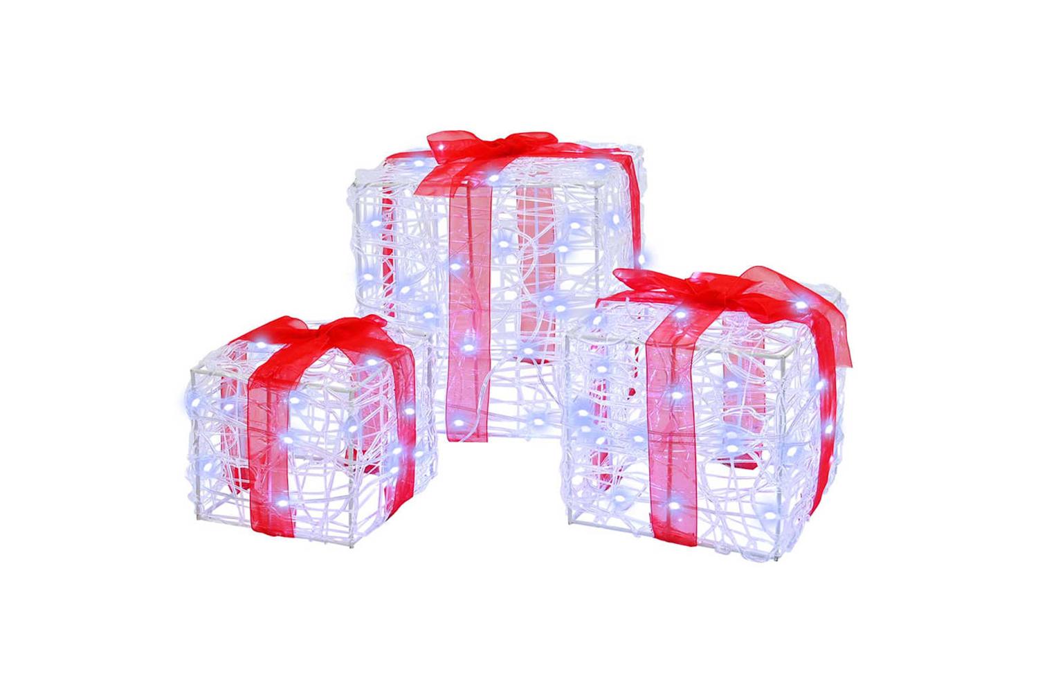Vidaxl Gift Box With 60 Leds 3 Pcs Cold White 20 X 20 X 20 Cm Acrylic