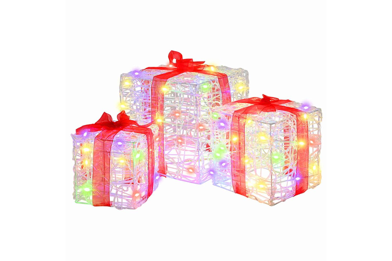 Vidaxl Gift Box With 60 Leds 3 Pcs Multicolour 20 X 20 X 20 Cm Acrylic
