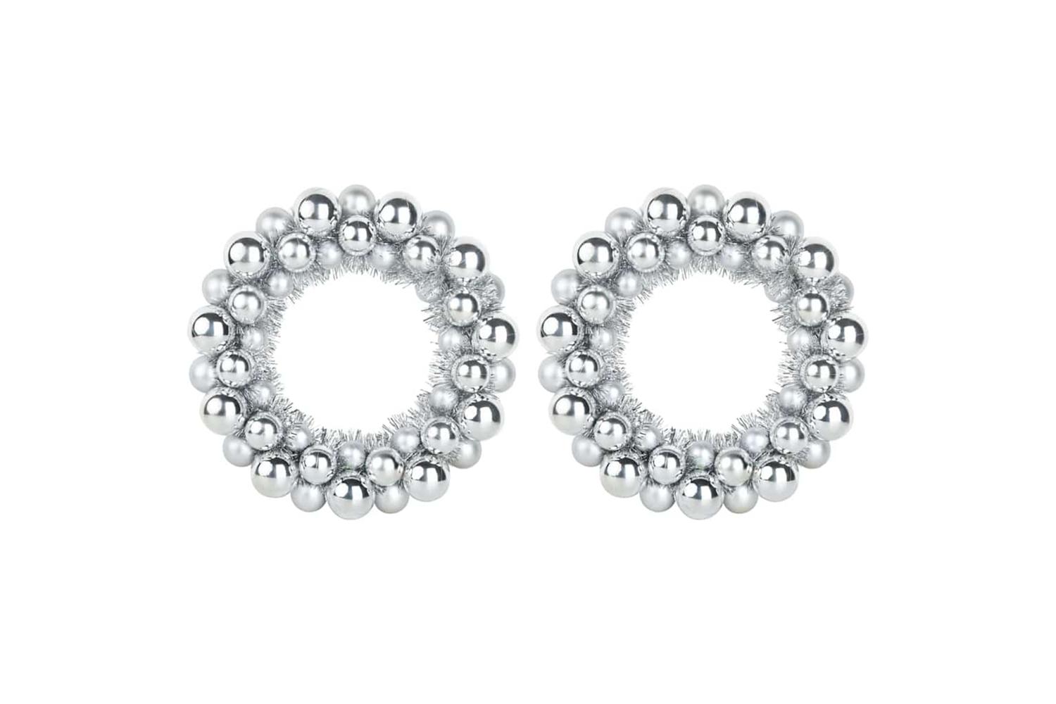 Vidaxl Christmas Ball Wreathes 2 Pcs Silver 33 X 33 X 7 Cm Polystyrene