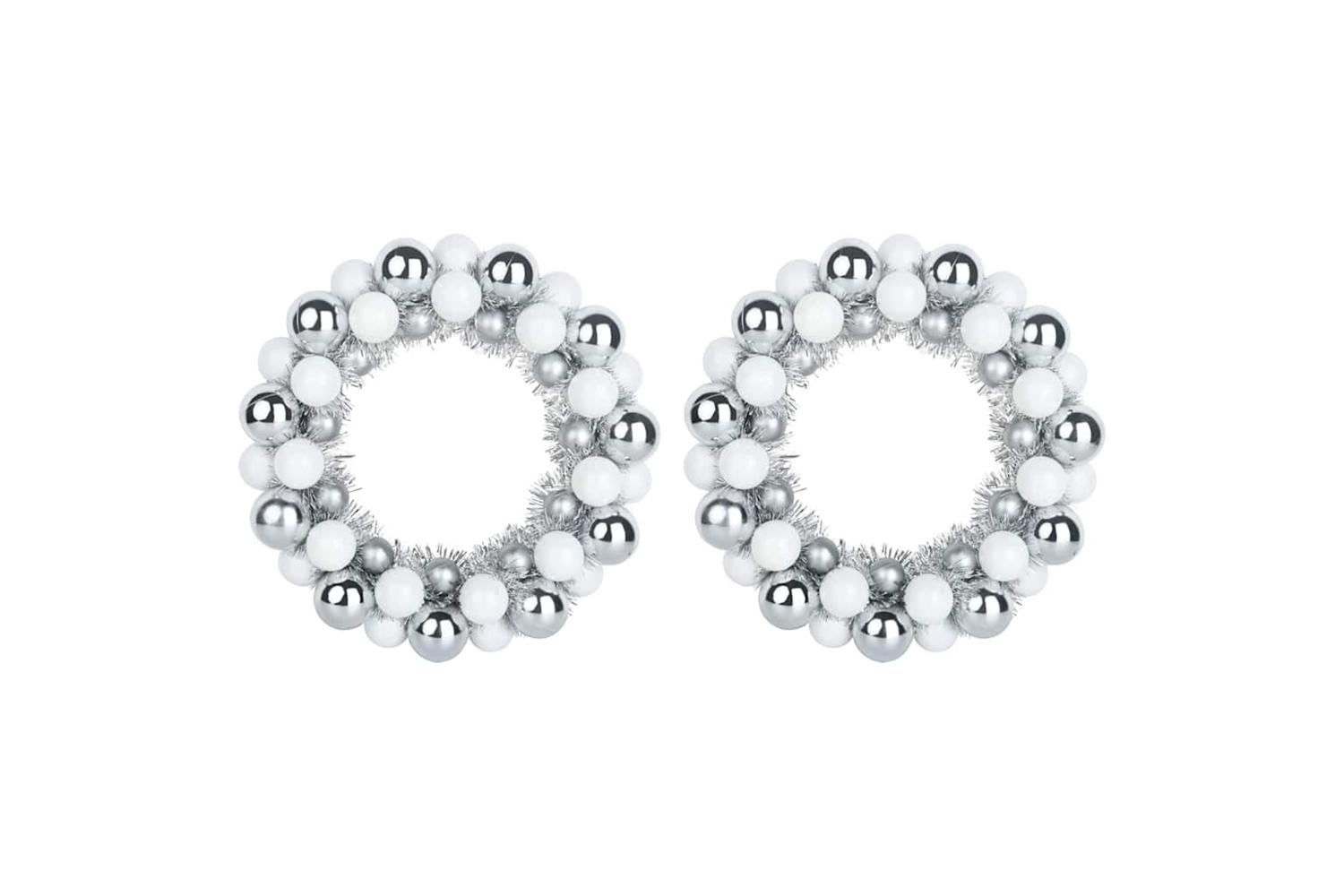 Vidaxl Christmas Ball Wreathes 2 Pcs White And Silver 33 X 33 X 7 Cm