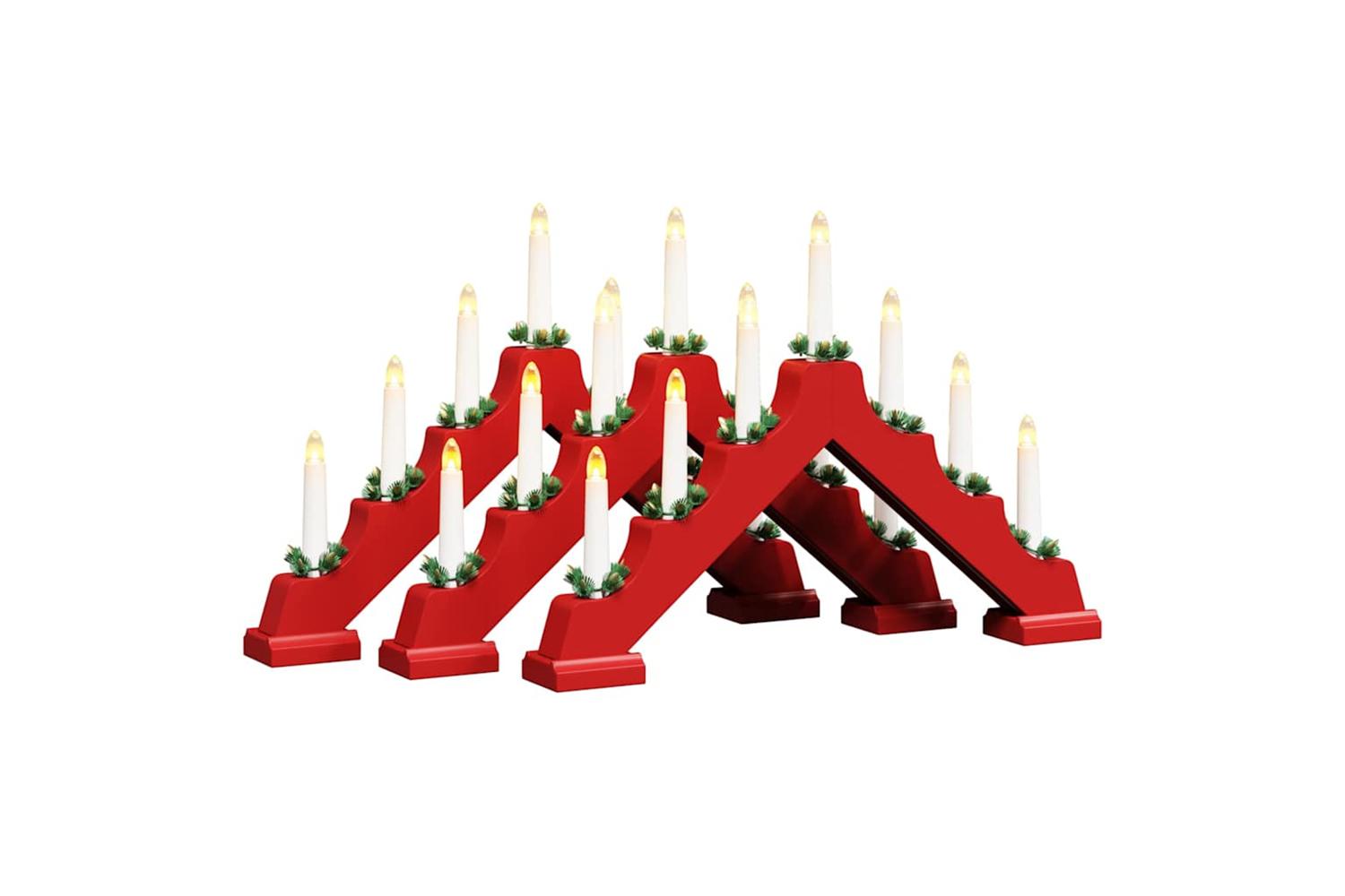 Vidaxl Christmas Candle Bridge With 7 Leds 3 Pcs Red 395 X 5 X 29 Cm