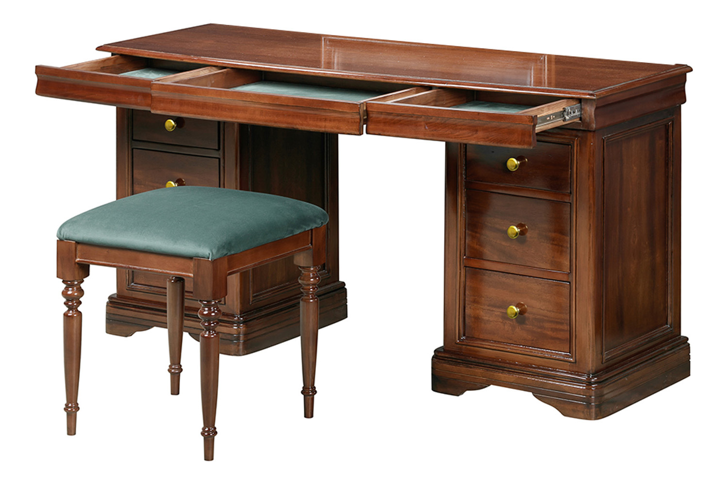 Deauville Vanity Unit with Stool | 9 Drawer | Brown