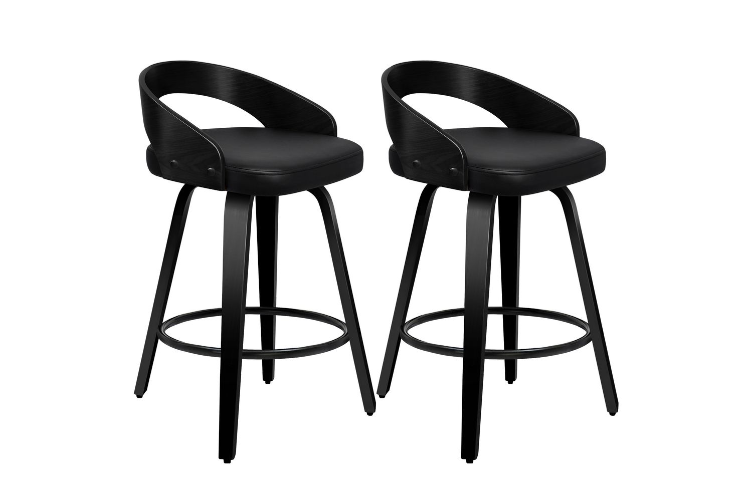 Bar Stools Set Of 2 | Swivel Pu Leather Upholstered | 64cm Counter Height