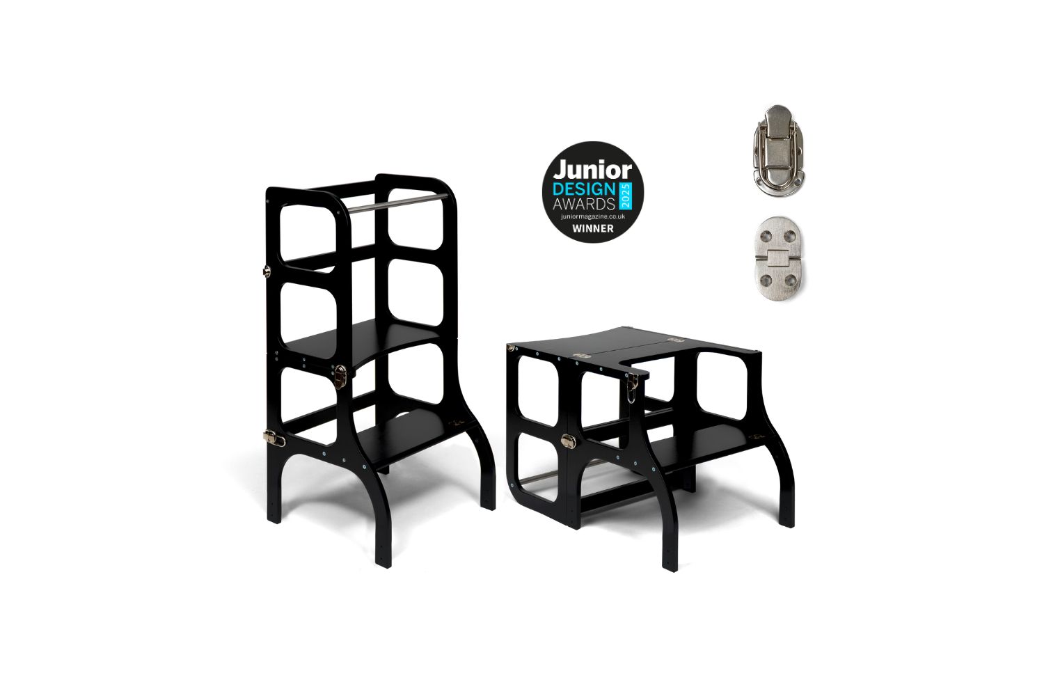 Ette Tete Helper Tower Table Stepnsit Black Silver Clasps | Helper Tower | Baltic Birch Plywood