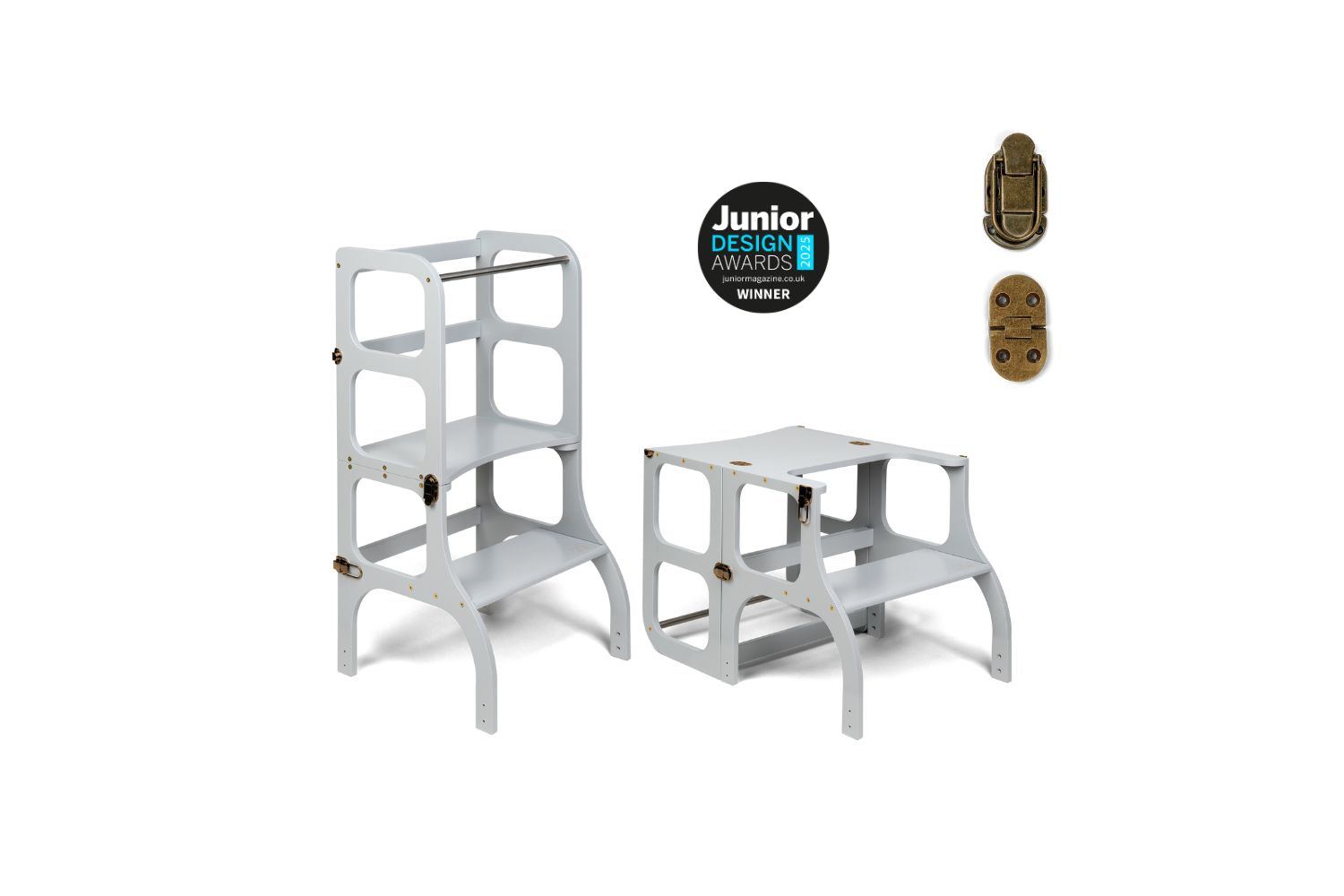 Ette Tete Helper Tower Stepnsit Light Gray Brass Clasps | Helper Tower | Baltic Birch Plywood