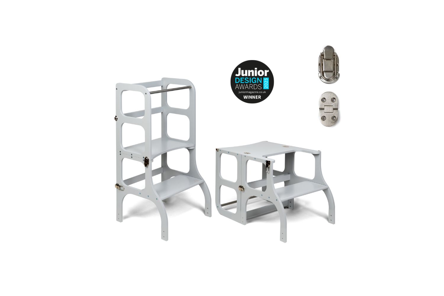 Ette Tete Helper Tower Stepnsit Light Gray Silver Clasps | Helper Tower | Baltic Birch Plywood