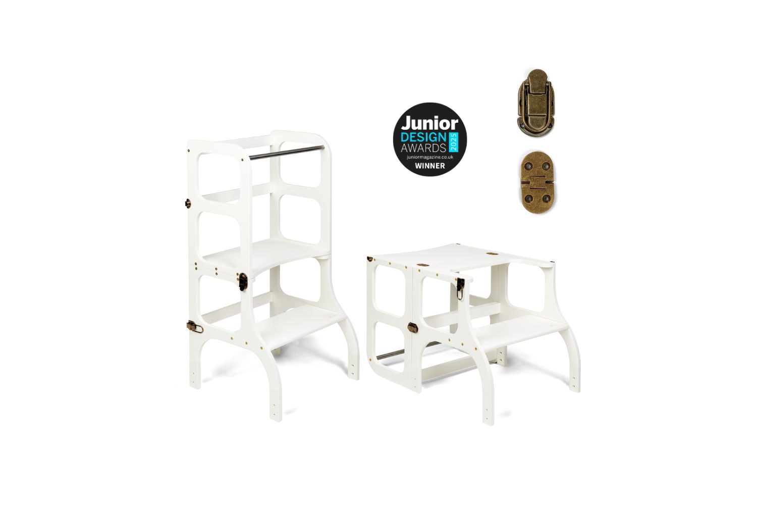 Ette Tete Helper Tower Stepnsit White Brass Clasps | Helper Tower | Baltic Birch Plywood
