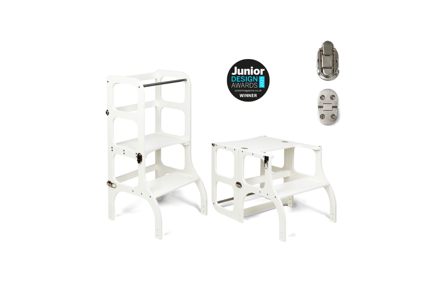Ette Tete Helper Tower Stepnsit White Silver Clasps | Helper Tower | Baltic Birch Plywood