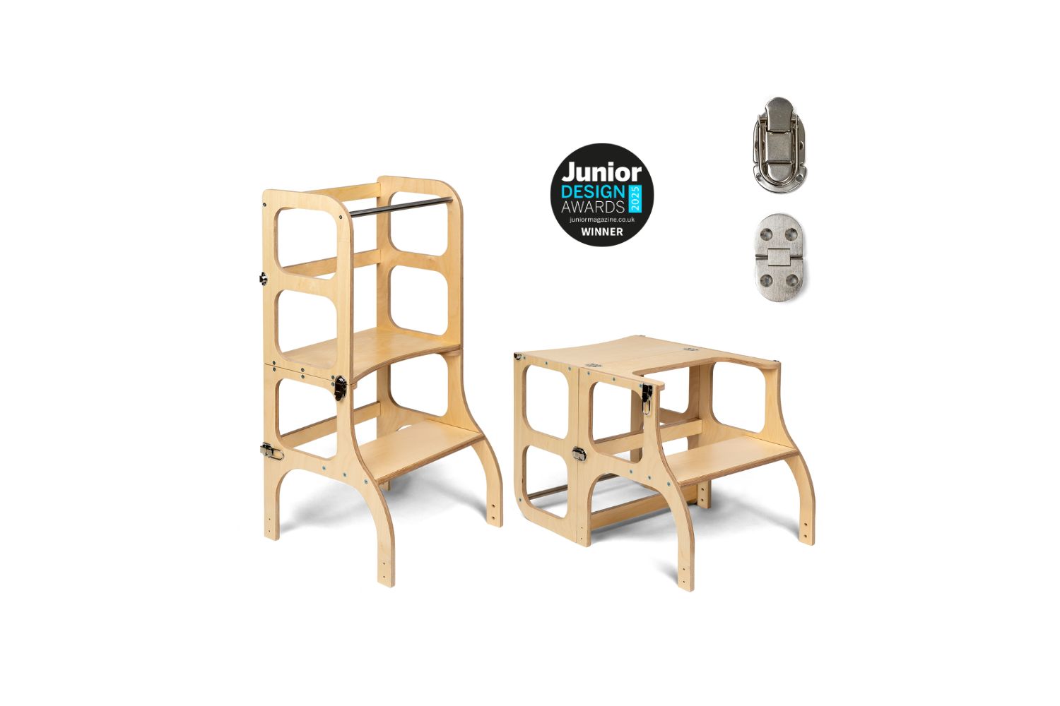 Ette Tete Helper Tower Stepnsit Wooden Silver Clasps | Helper Tower | Baltic Birch Plywood | Convertible Table
