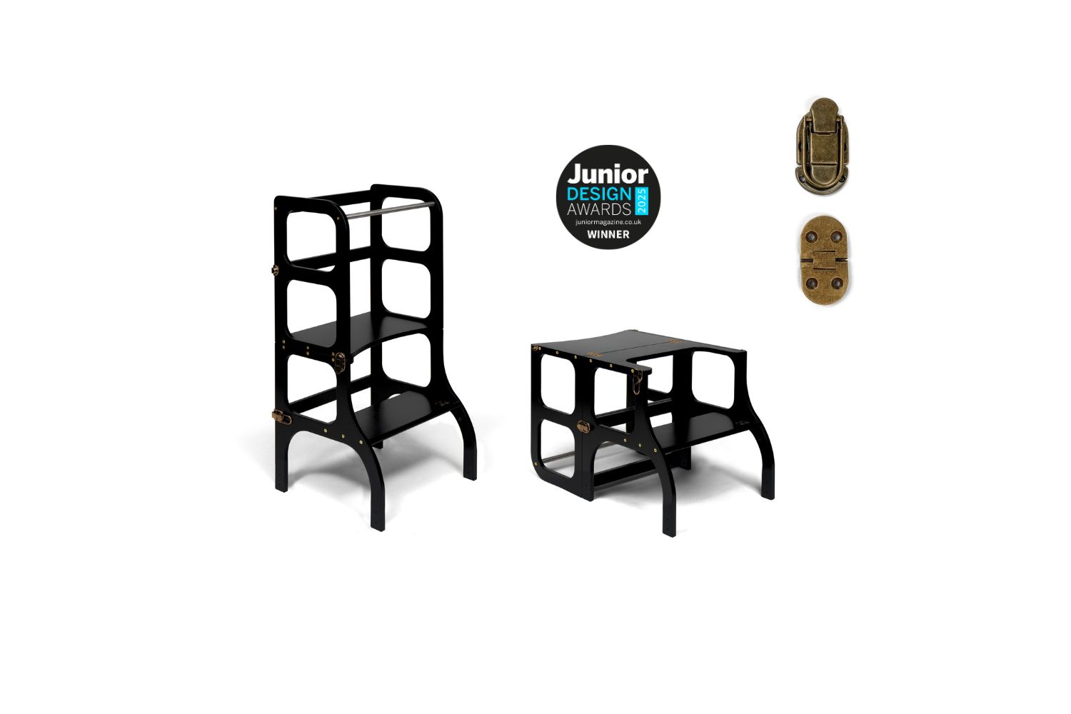 Ette Tete Helper Tower Table Stepnsit Black Brass Clasps Extra Support | Helper Tower | Baltic Birch Plywood