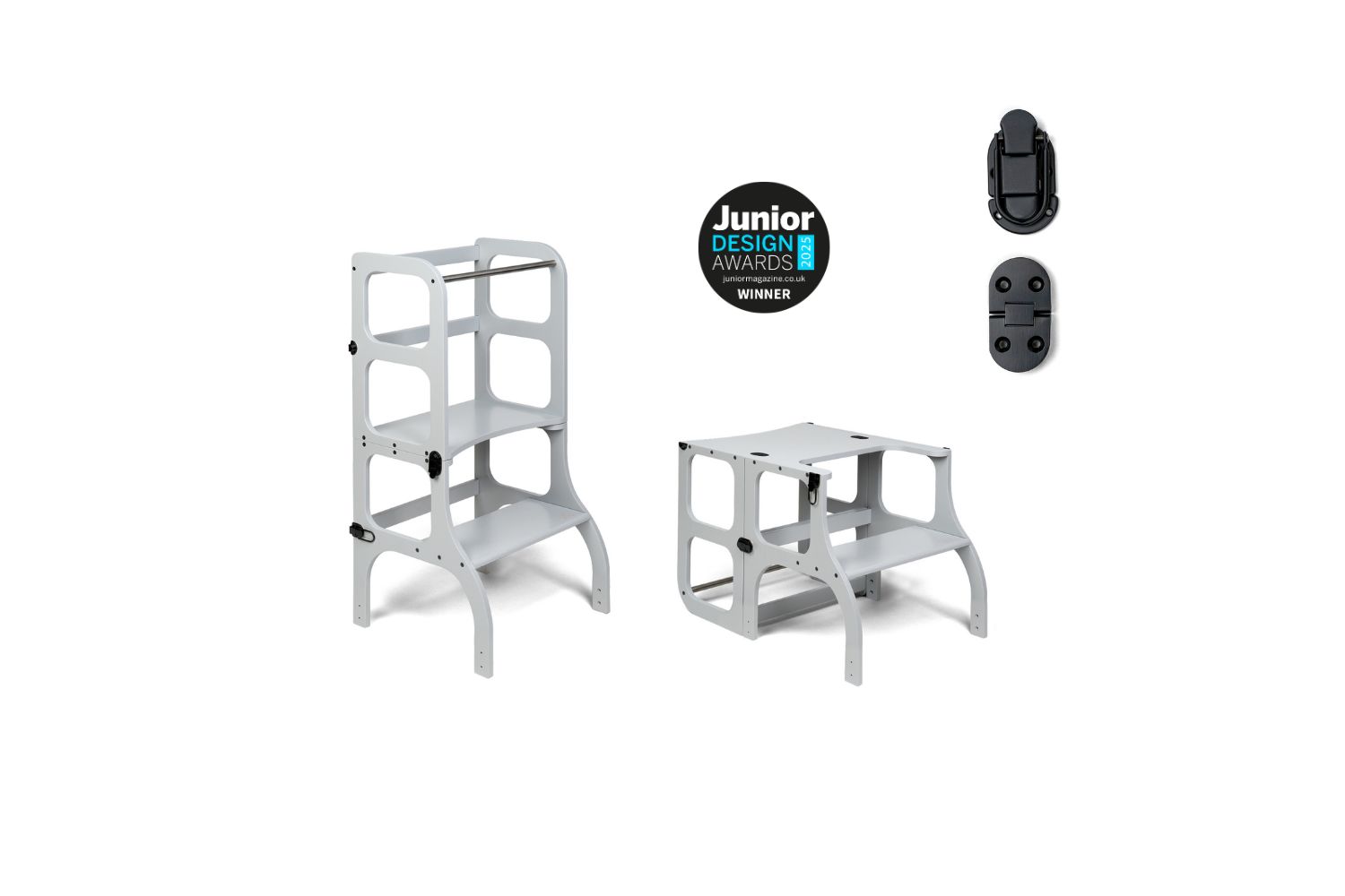 Ette Tete Helper Tower Table Stepnsit Light Gray Black Clasps Extra Support | Helper Tower | Baltic Birch Plywood | 2-in-1 Convertible