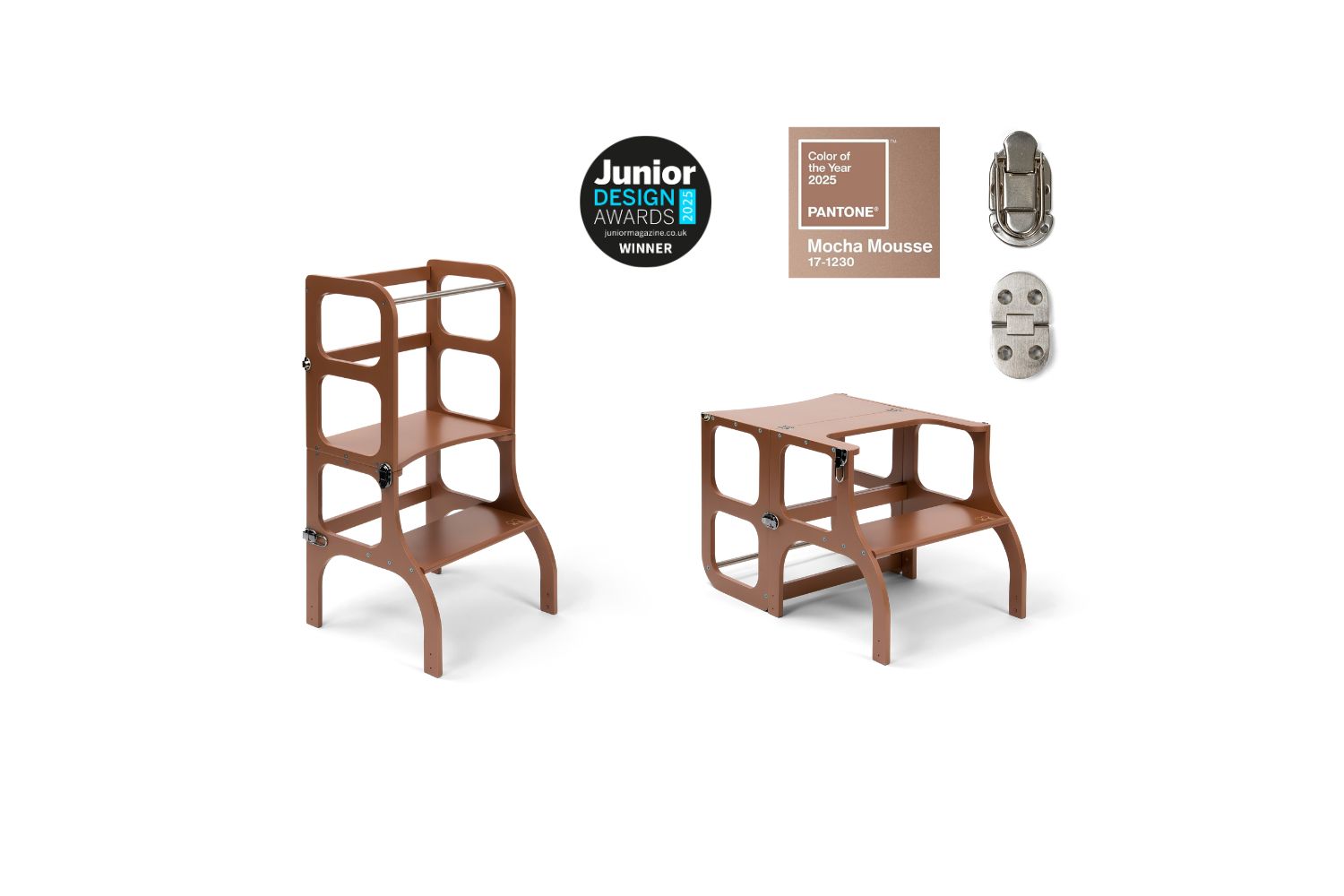 Ette Tete Helper Tower Stepnsit Mocha Mousse Silver Clasps | Helper Tower | Baltic Birch Plywood